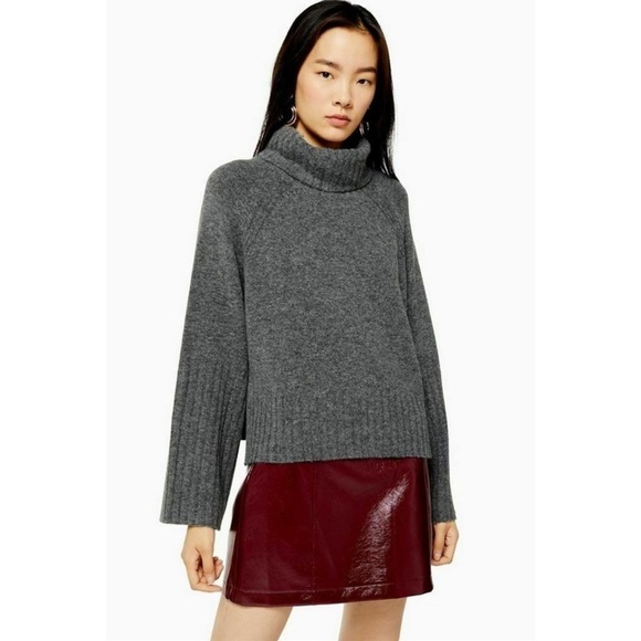 TOPSHOP Gray Ribbed Bell Sleeve Cowl Neck Cozy Oversized Pullover Sweater Size 2 - Picture 1 of 11